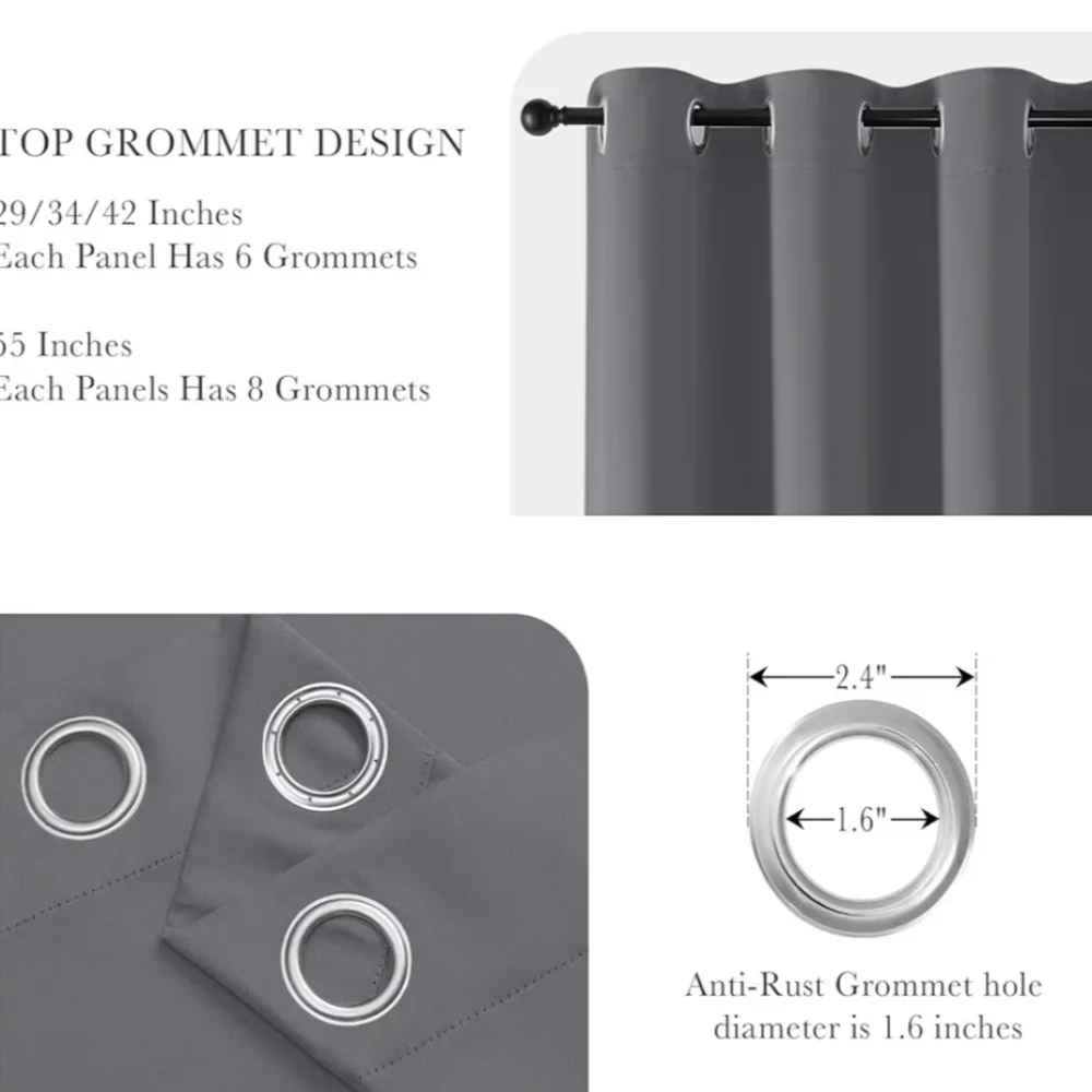 Gray Black Out Curtains 72x42